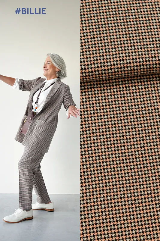 Lichte rekbare katoen / polyester mengeling met pied de poule motief - Fibre Mood